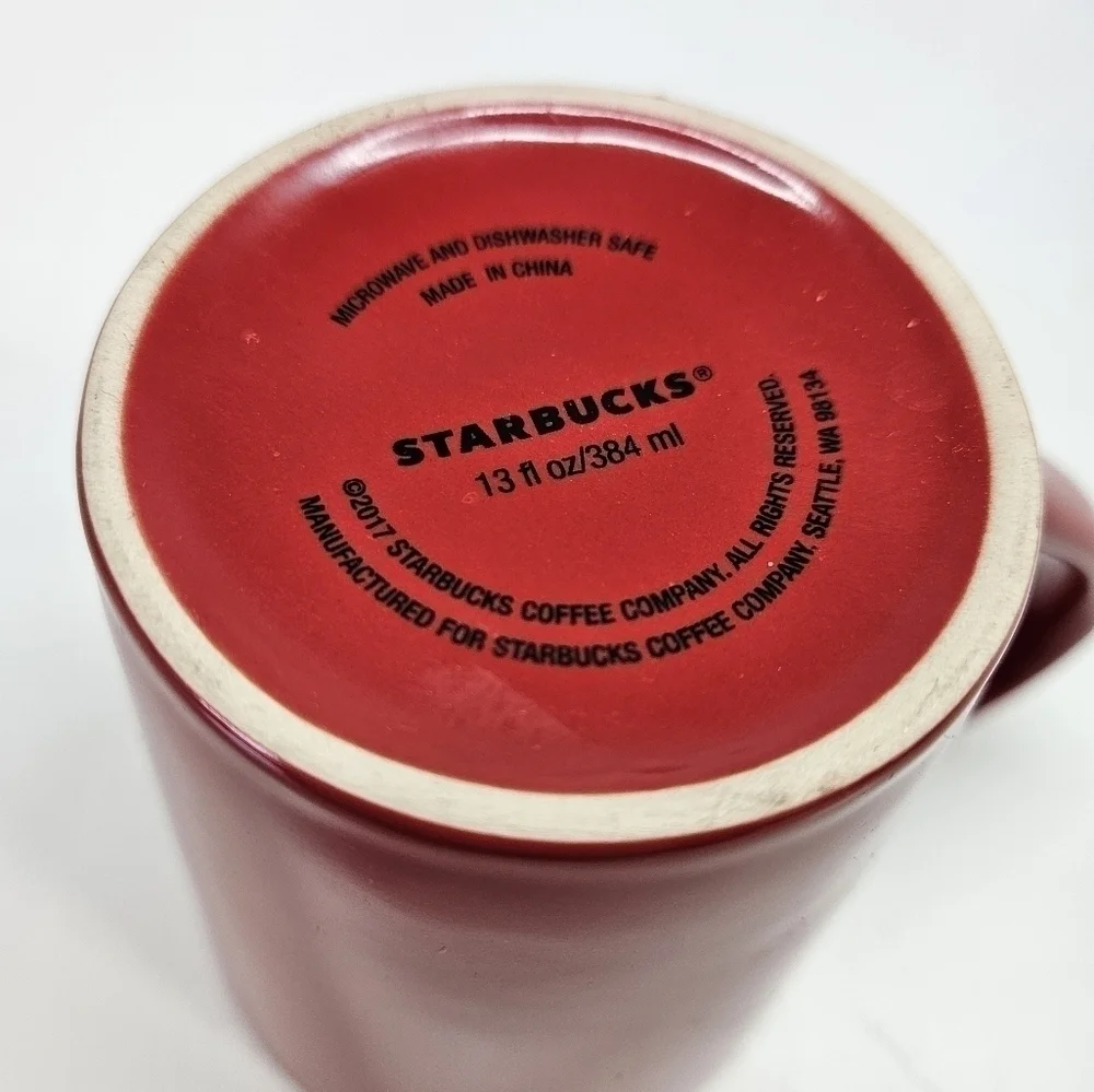 Starbucks Red & White Christmas Trees 2017 Collectible Coffee Mug 13 OZ Holiday